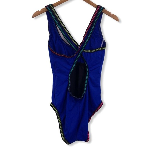 La Blanca Blue One Piece Swimsuit with Multicolor Trim - Picture 3 of 7